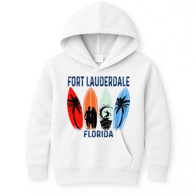 Retro Fort Lauderdale Beach Florida Surfboarder Beach Kids Hoodie