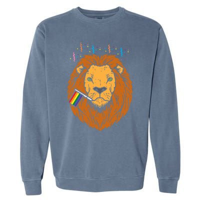 Rainbow Flag Lion Lgbt Pride Month Gay Ally Animal Gift Garment-Dyed Sweatshirt