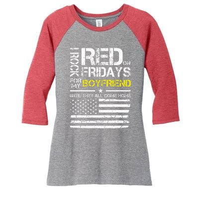 Red Friday Military Girlfriend Wear Red For Boyfriend Women's Tri-Blend 3/4-Sleeve Raglan Shirt