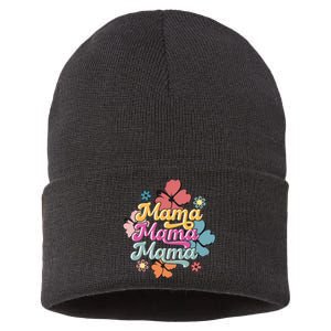 Retro Floral Mama Cute Mother's Day Mama T Design Sustainable Knit Beanie