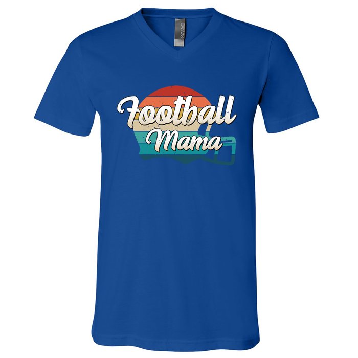 Retro Football Mama Helmet Coach Player Mom Team Cool Gift V-Neck T-Shirt