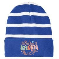 Retro Football Mom Game Groovy American Football Mama Gift Striped Beanie with Solid Band