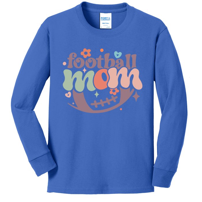 Retro Football Mom Game Groovy American Football Mama Gift Kids Long Sleeve Shirt