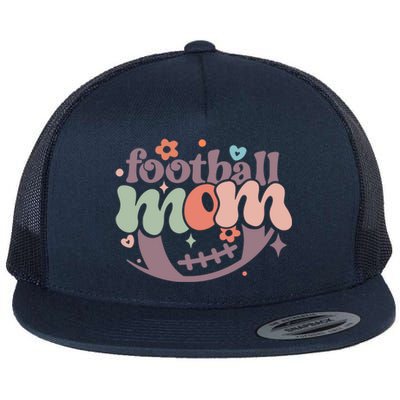 Retro Football Mom Game Groovy American Football Mama Gift Flat Bill Trucker Hat