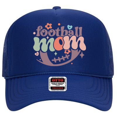 Retro Football Mom Game Groovy American Football Mama Gift High Crown Mesh Back Trucker Hat