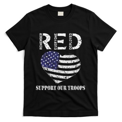 Red Friday Military Support Our Troops Heart Retro Us Flag T-Shirt
