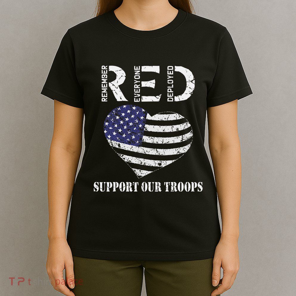 Red Friday Military Support Our Troops Heart Retro Us Flag T-Shirt