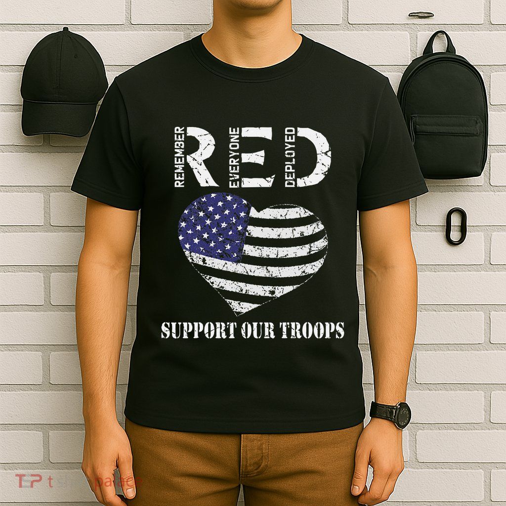 Red Friday Military Support Our Troops Heart Retro Us Flag T-Shirt