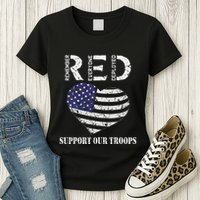 Red Friday Military Support Our Troops Heart Retro Us Flag Women's T-Shirt