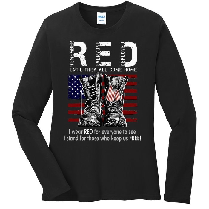 R.E.D Friday Military Remember Everyone Deployed Ladies Long Sleeve Shirt