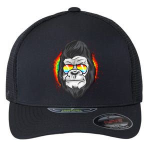 Rainbow Flag Monkey Lgbt Pride Gay Gorilla Gift Flexfit Unipanel Trucker Cap