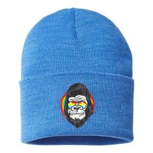 Rainbow Flag Monkey Lgbt Pride Gay Gorilla Gift Sustainable Knit Beanie