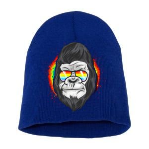 Rainbow Flag Monkey Lgbt Pride Gay Gorilla Gift Short Acrylic Beanie