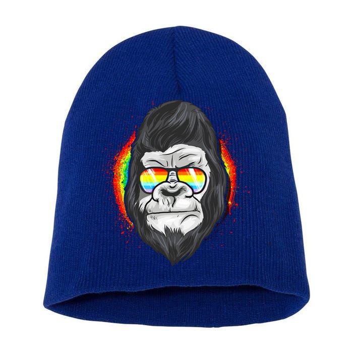 Rainbow Flag Monkey Lgbt Pride Gay Gorilla Gift Short Acrylic Beanie