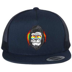 Rainbow Flag Monkey Lgbt Pride Gay Gorilla Gift Flat Bill Trucker Hat