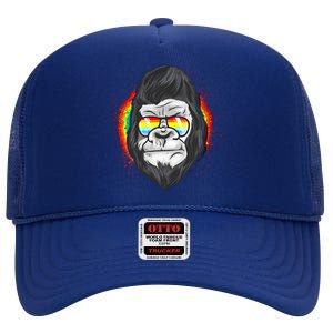 Rainbow Flag Monkey Lgbt Pride Gay Gorilla Gift High Crown Mesh Back Trucker Hat