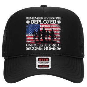 Red Friday Military Remember Everyone Deployed High Crown Mesh Back Trucker Hat