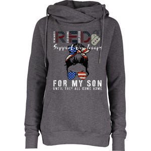 Red Friday Military I Wear Red For My Son Remember Everyone Womens Funnel Neck Pullover Hood