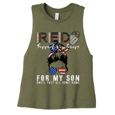 Red Friday Military I Wear Red For My Son Remember Everyone Women's Racerback Cropped Tank