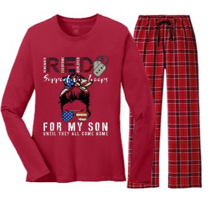 Red Friday Military I Wear Red For My Son Remember Everyone Women's Long Sleeve Flannel Pajama Set 