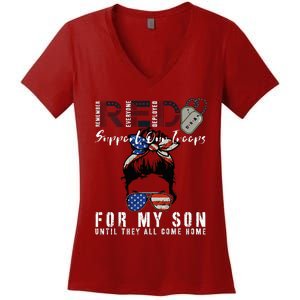 Red Friday Military I Wear Red For My Son Remember Everyone Women's V-Neck T-Shirt