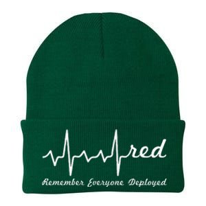 RED Friday Military Remember Everyone Deployed Heartbeat Knit Cap Winter Beanie