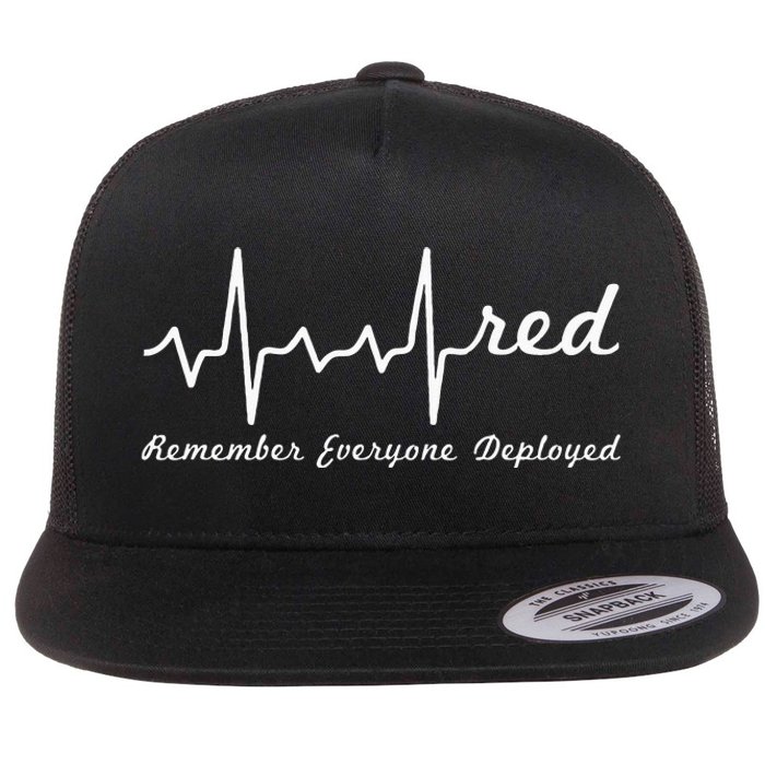 RED Friday Military Remember Everyone Deployed Heartbeat Flat Bill Trucker Hat