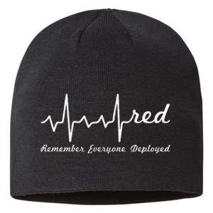 RED Friday Military Remember Everyone Deployed Heartbeat Sustainable Beanie