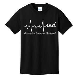 RED Friday Military Remember Everyone Deployed Heartbeat Kids T-Shirt