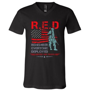 Red Friday Military  Remember Everyone Deployed V-Neck T-Shirt