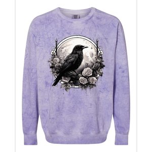 Raven Full Moon Gothic Witchy Crow Roses Mystical Colorblast Crewneck Sweatshirt