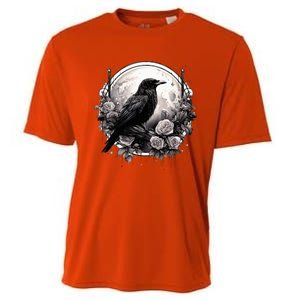 Raven Full Moon Gothic Witchy Crow Roses Mystical Cooling Performance Crew T-Shirt