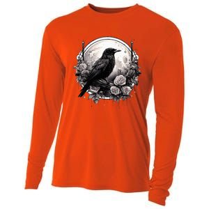 Raven Full Moon Gothic Witchy Crow Roses Mystical Cooling Performance Long Sleeve Crew