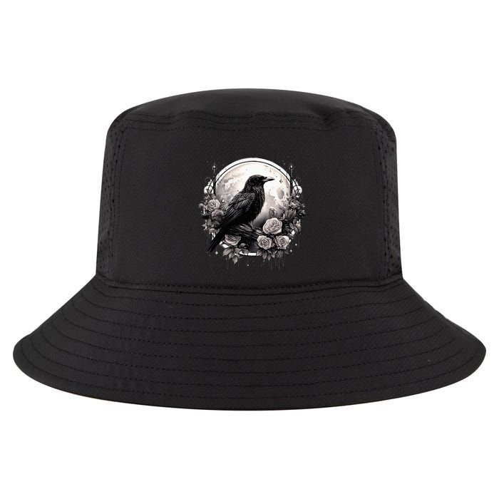 Raven Full Moon Gothic Witchy Crow Roses Mystical Cool Comfort Performance Bucket Hat