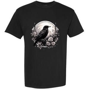 Raven Full Moon Gothic Witchy Crow Roses Mystical Garment-Dyed Heavyweight T-Shirt