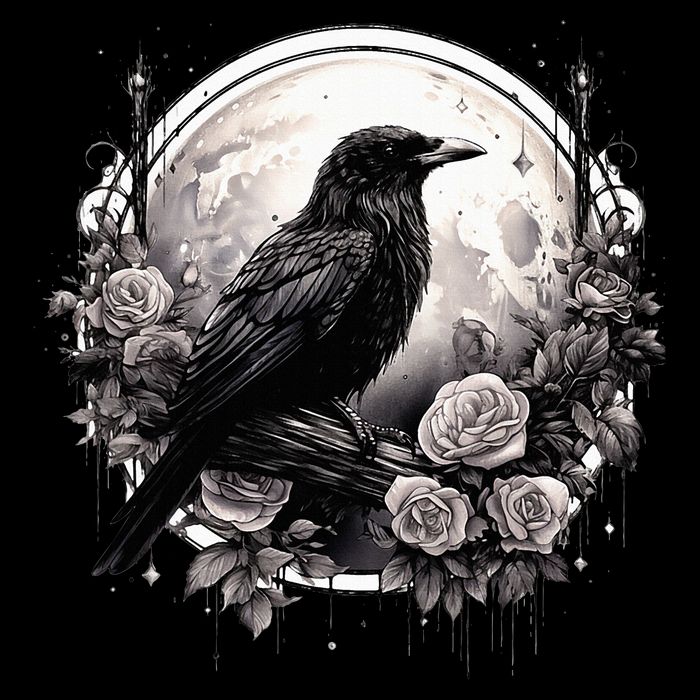 Raven Full Moon Gothic Witchy Crow Roses Mystical Cooling Performance Crew T-Shirt