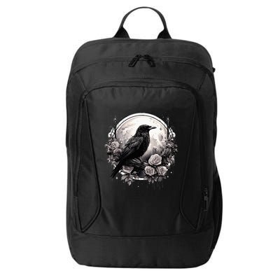 Raven Full Moon Gothic Witchy Crow Roses Mystical City Backpack