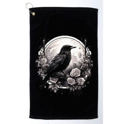 Raven Full Moon Gothic Witchy Crow Roses Mystical Golf Towel