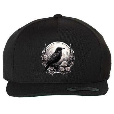 Raven Full Moon Gothic Witchy Crow Roses Mystical Wool Snapback Cap