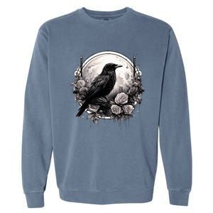 Raven Full Moon Gothic Witchy Crow Roses Mystical Garment-Dyed Sweatshirt