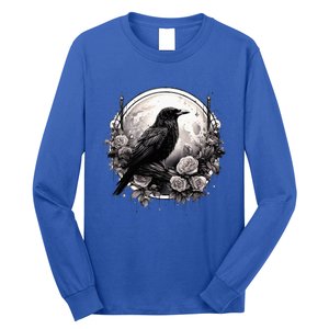 Raven Full Moon Gothic Witchy Crow Roses Mystical Long Sleeve Shirt