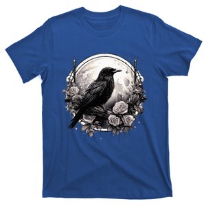 Raven Full Moon Gothic Witchy Crow Roses Mystical T-Shirt