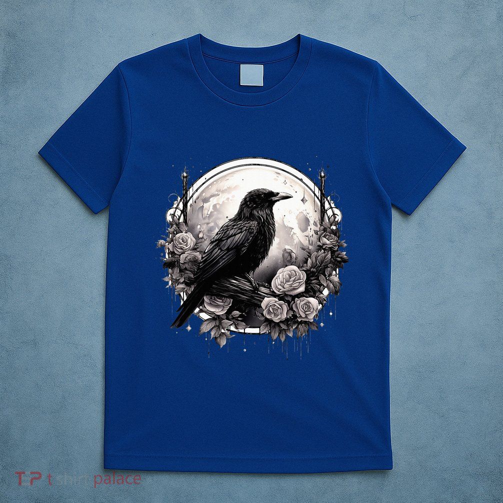 Raven Full Moon Gothic Witchy Crow Roses Mystical T-Shirt