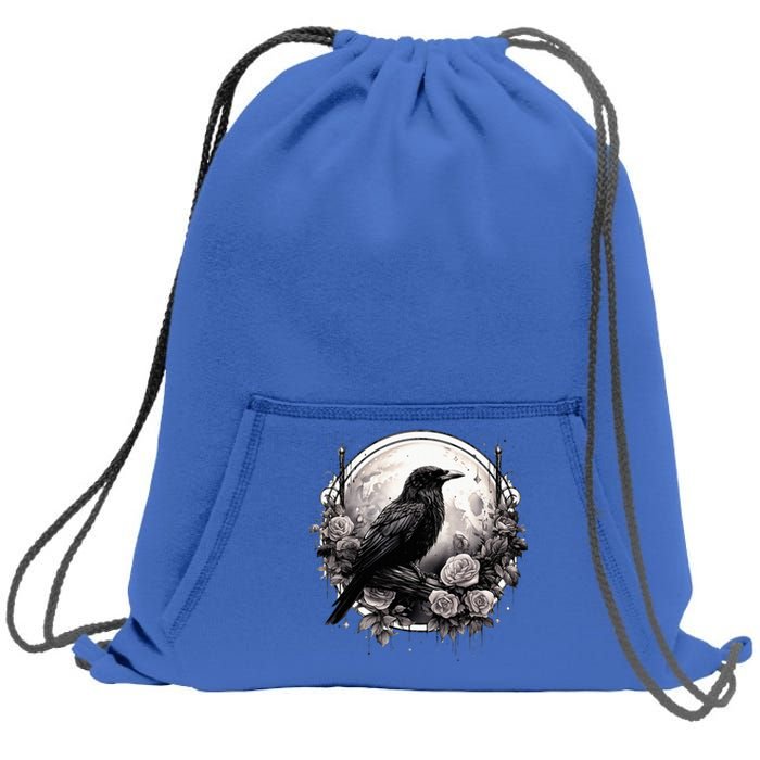 Raven Full Moon Gothic Witchy Crow Roses Mystical Sweatshirt Cinch Pack Bag