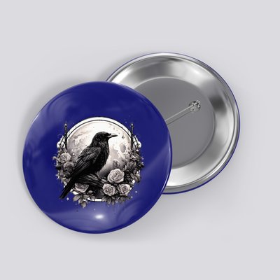 Raven Full Moon Gothic Witchy Crow Roses Mystical Button