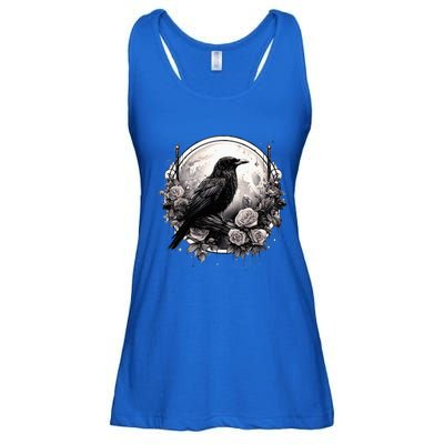 Raven Full Moon Gothic Witchy Crow Roses Mystical Ladies Essential Flowy Tank