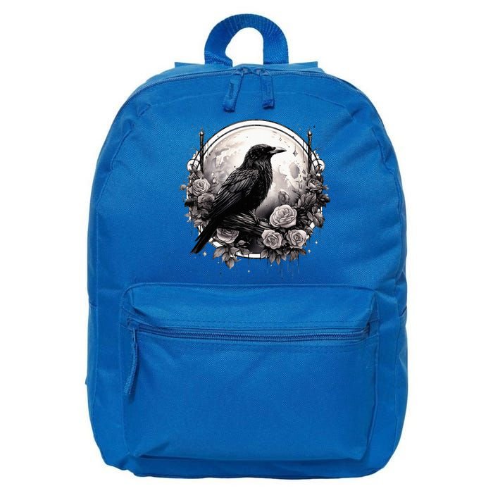 Raven Full Moon Gothic Witchy Crow Roses Mystical 16 in Basic Backpack