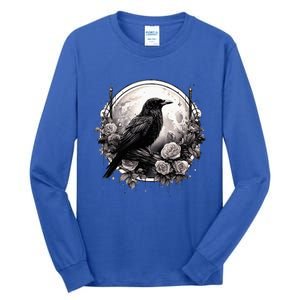 Raven Full Moon Gothic Witchy Crow Roses Mystical Tall Long Sleeve T-Shirt