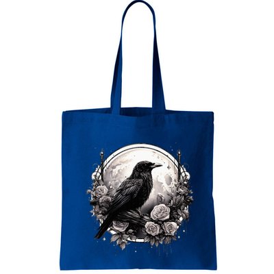 Raven Full Moon Gothic Witchy Crow Roses Mystical Bag