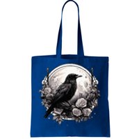 Raven Full Moon Gothic Witchy Crow Roses Mystical Tote Bag